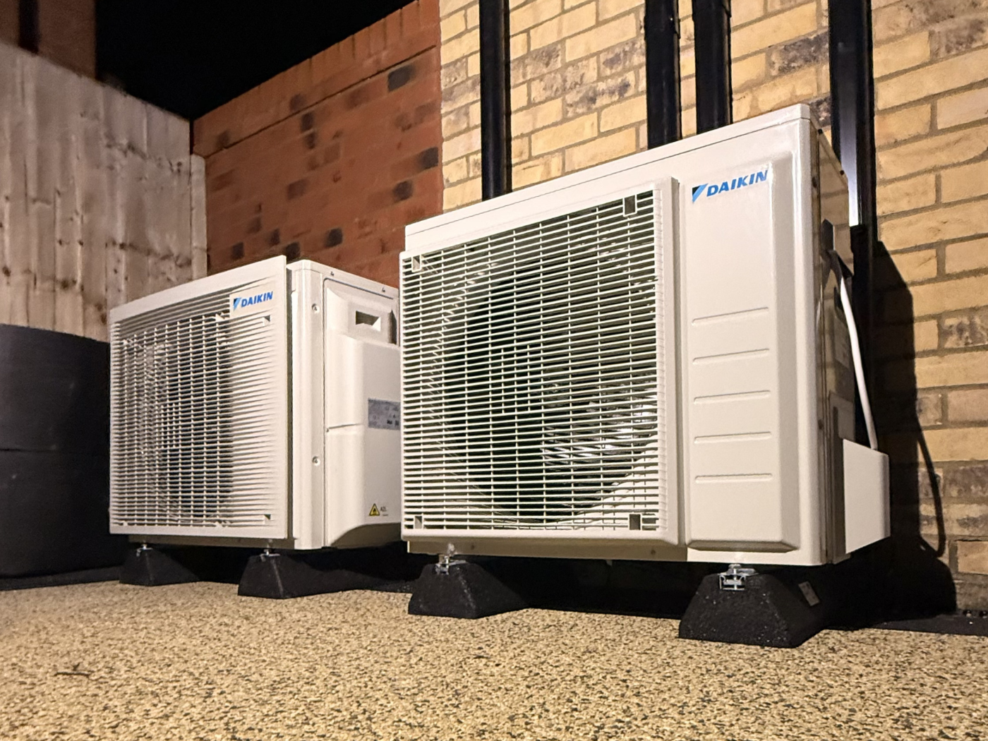Two Daikin outdoor air conditioning units installed by Novaclima